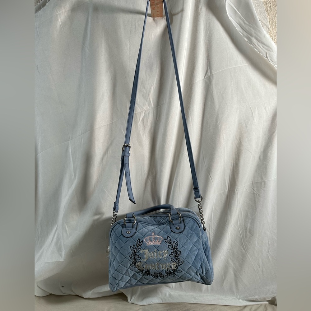 Juicy Couture Royal Moment Bowler Bag Slate Blue Quilted Shoulder Purse